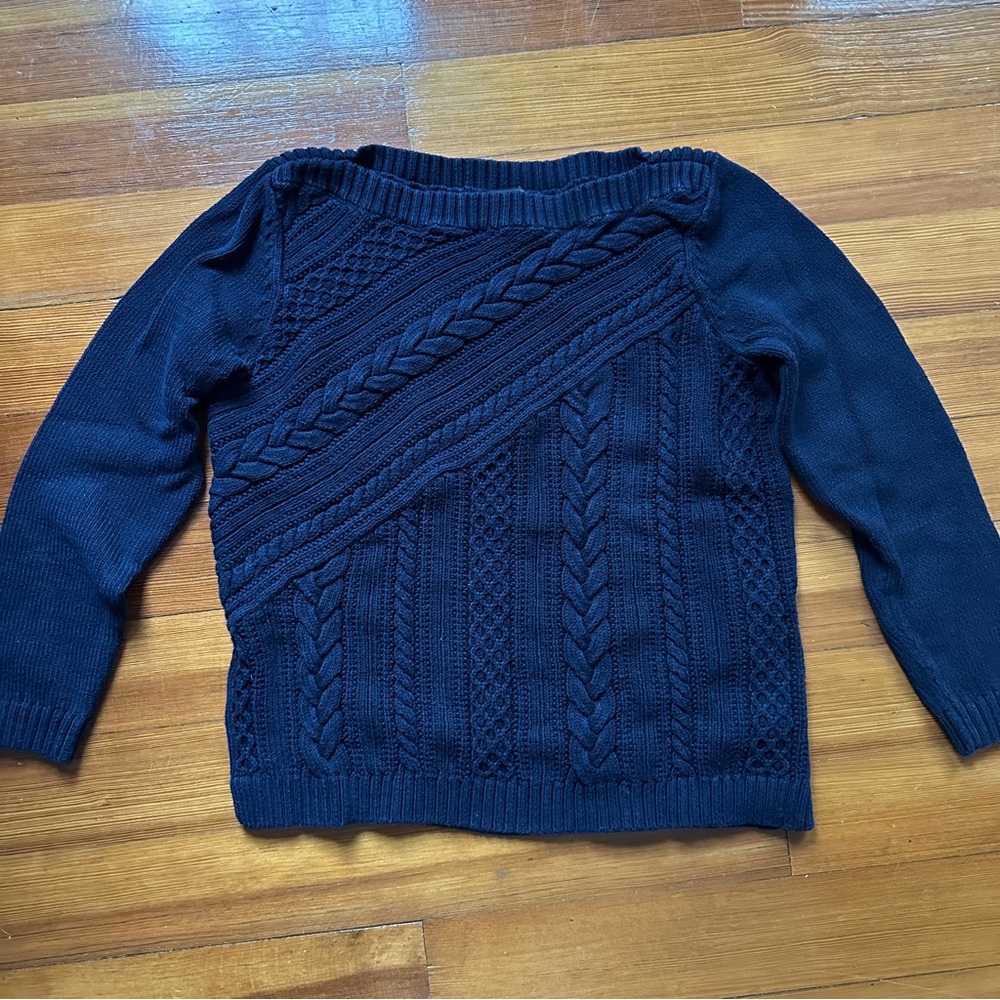 Talbots Blue Crew Neck Sweater with Cable Knit Design